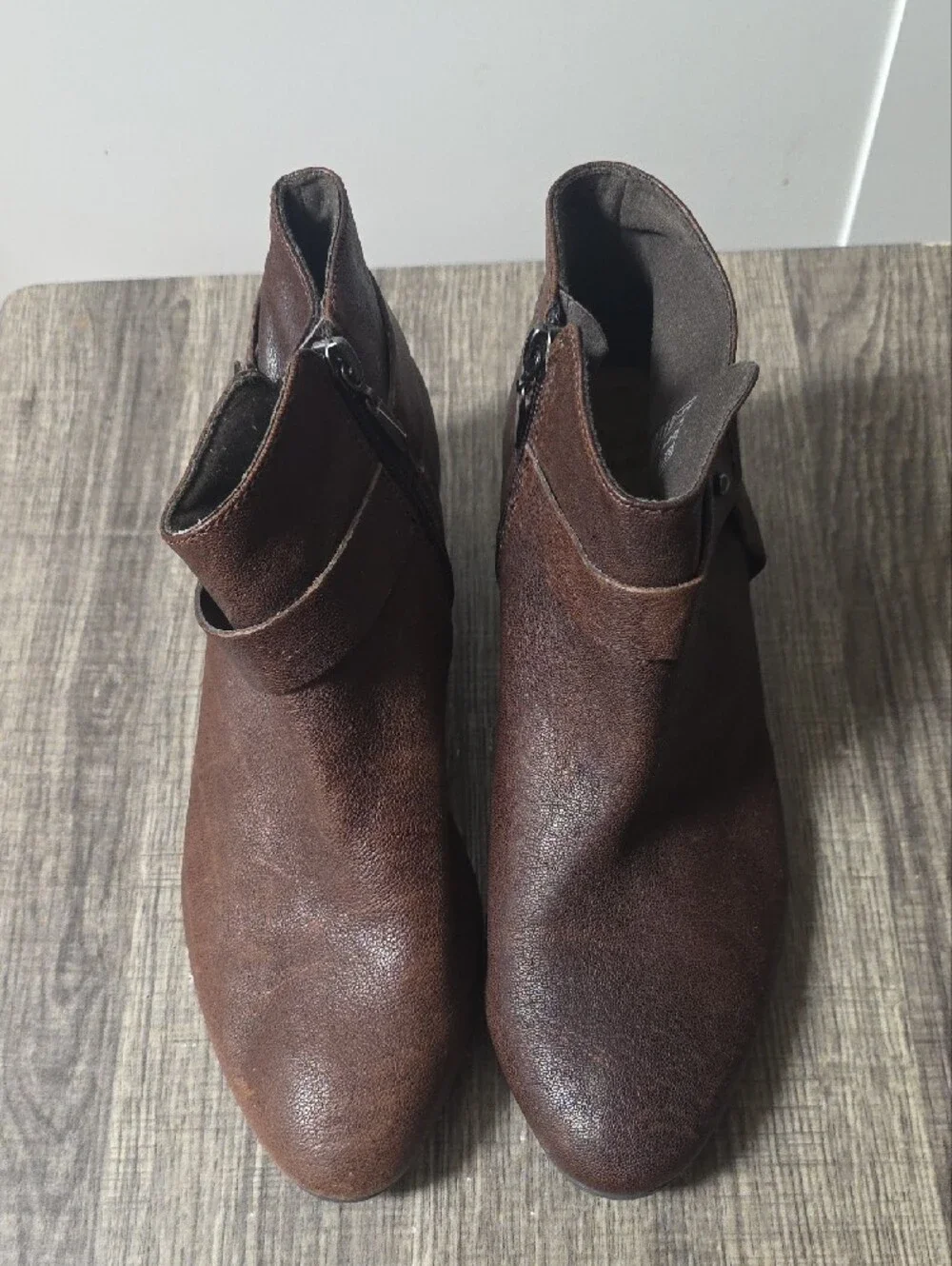 Clarks Dark Brown Leather Ankle Booties with Strap Detail Size 9